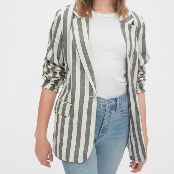 GAP Striped Linen Blazer Color: soft black stripe - Picture 2 of 6